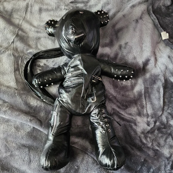 black leather bear backpack Bags | Black Leather Punk Goth Bear Backpack Purse